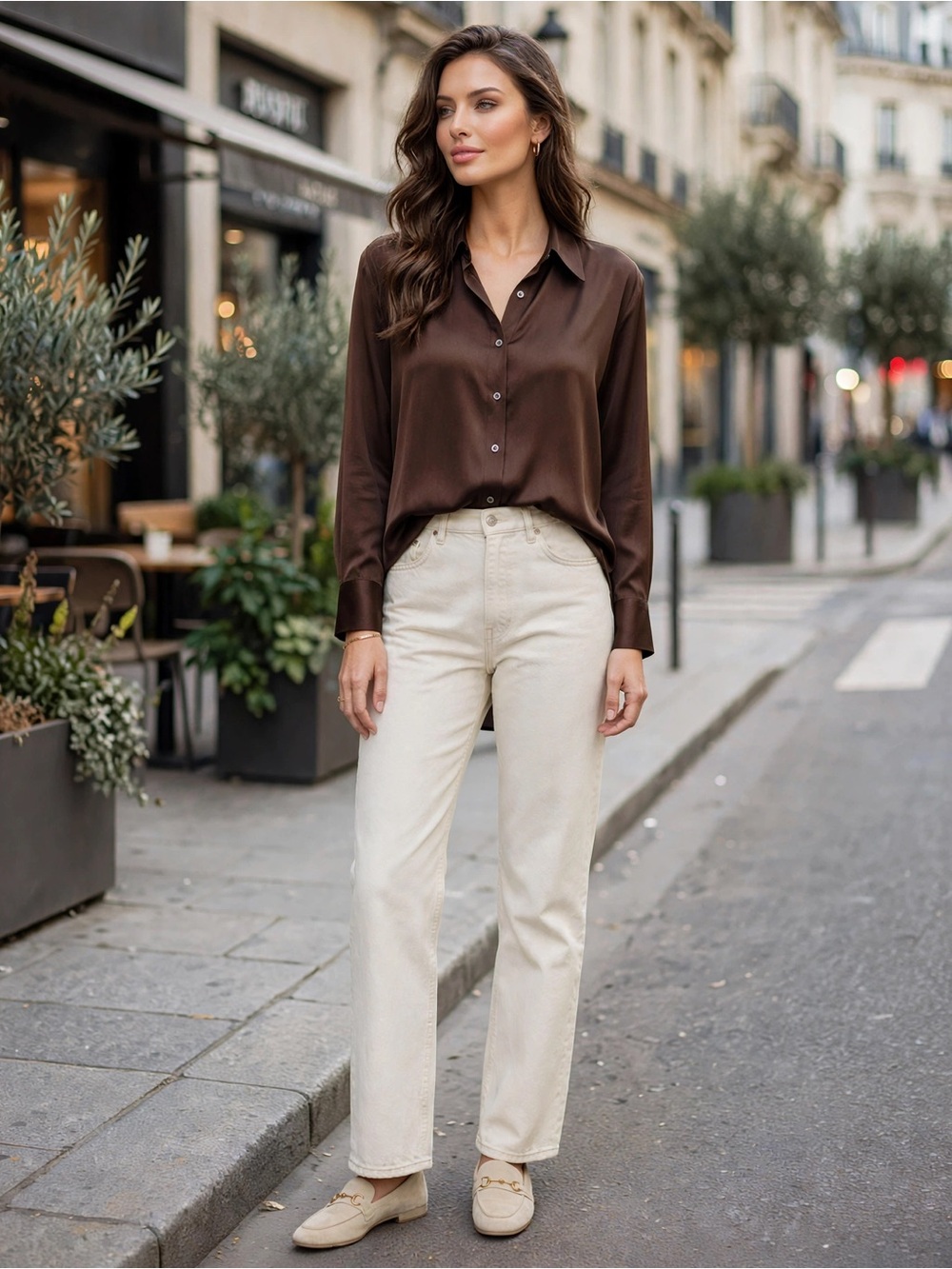 Tesori L 100% Silk Shirt Blouse Chocolate Luxury